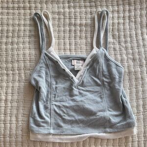 BDG Light Blue Ribbed Double-Strap Camisole with Cream Trim